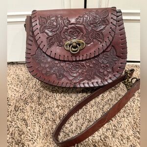 Elegant Brown Floral Embossed Leather Bag